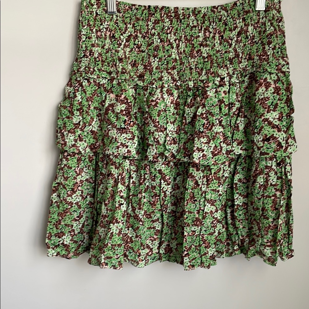 Anthropologie Green and Brown Mini Skirt